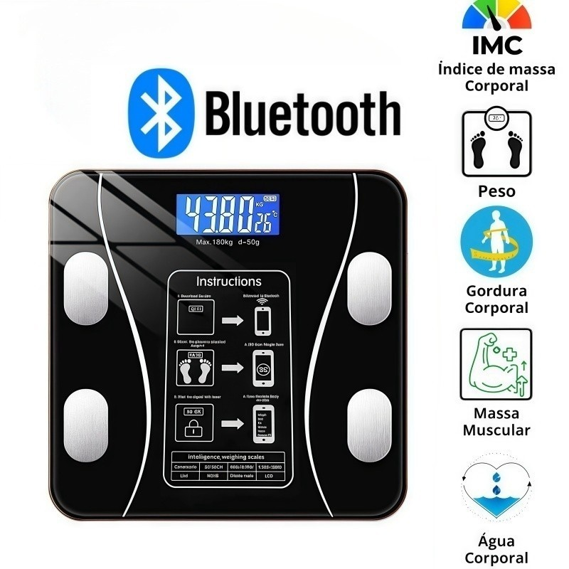 Balança De Gordura Corporal Conexão Digital Bluetooth Bateria Recarregável Embutida
